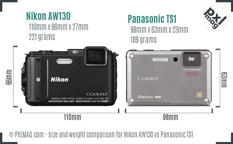 Nikon AW130 vs Panasonic TS1 size comparison