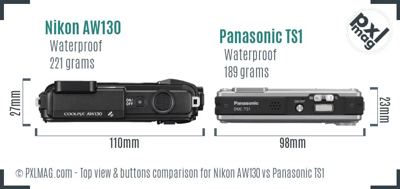Nikon AW130 vs Panasonic TS1 top view buttons comparison