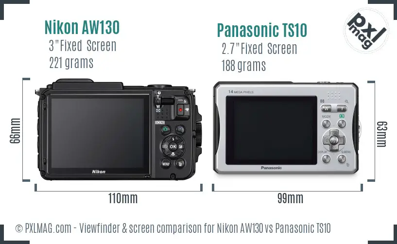 Nikon AW130 vs Panasonic TS10 Screen and Viewfinder comparison