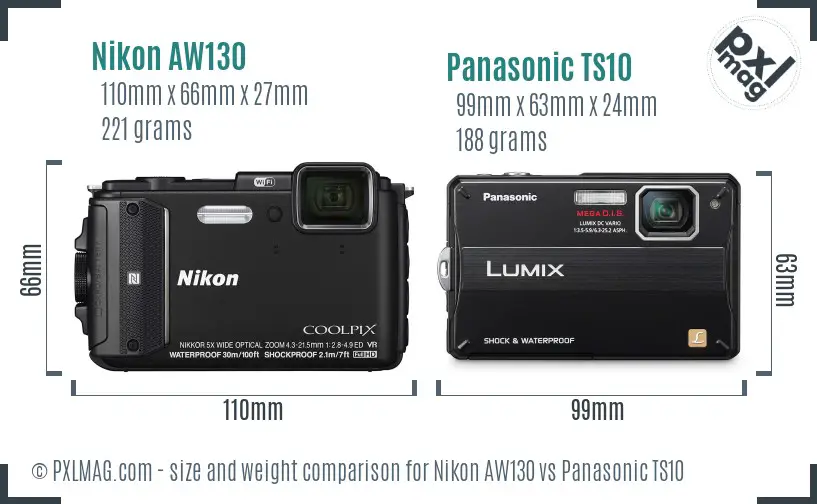 Nikon AW130 vs Panasonic TS10 size comparison
