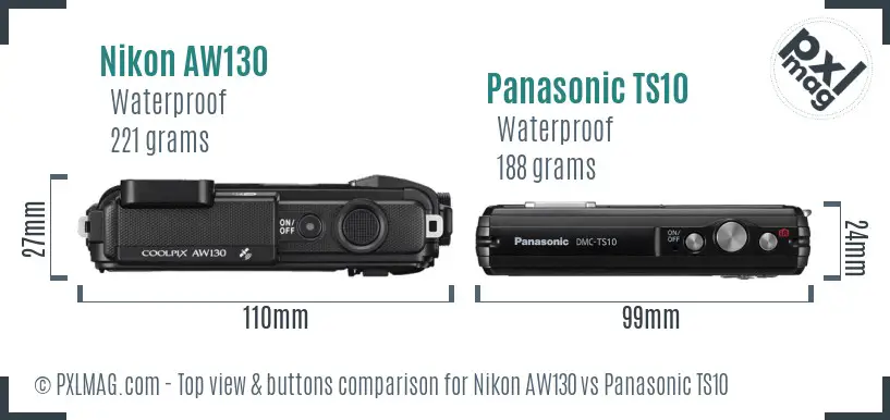 Nikon AW130 vs Panasonic TS10 top view buttons comparison