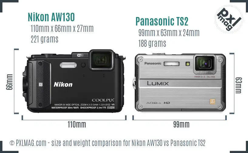 Nikon AW130 vs Panasonic TS2 size comparison