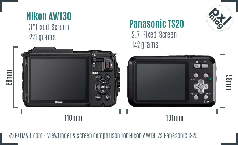 Nikon AW130 vs Panasonic TS20 Screen and Viewfinder comparison