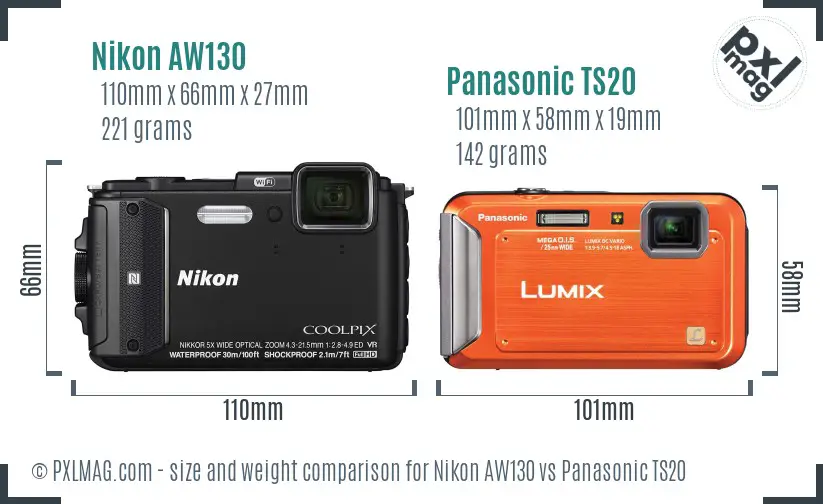 Nikon AW130 vs Panasonic TS20 size comparison
