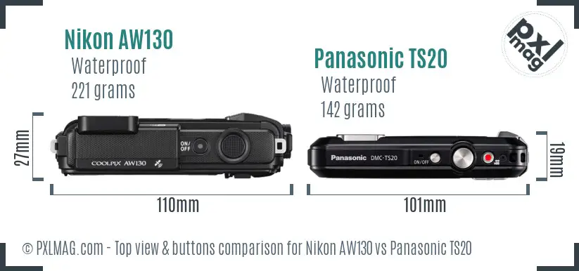 Nikon AW130 vs Panasonic TS20 top view buttons comparison