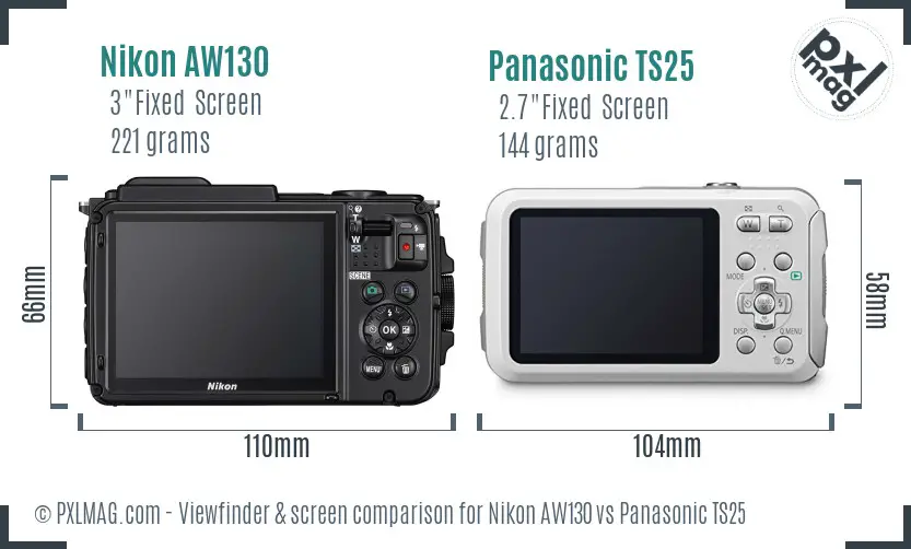 Nikon AW130 vs Panasonic TS25 Screen and Viewfinder comparison