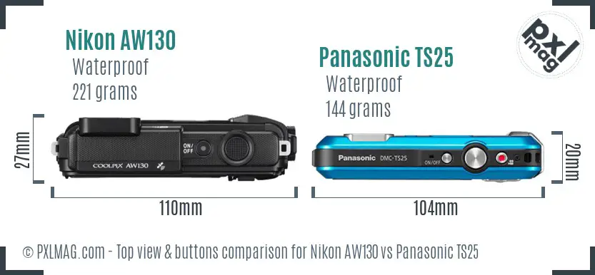 Nikon AW130 vs Panasonic TS25 top view buttons comparison
