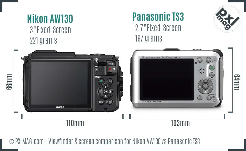 Nikon AW130 vs Panasonic TS3 Screen and Viewfinder comparison