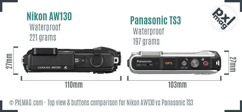 Nikon AW130 vs Panasonic TS3 top view buttons comparison