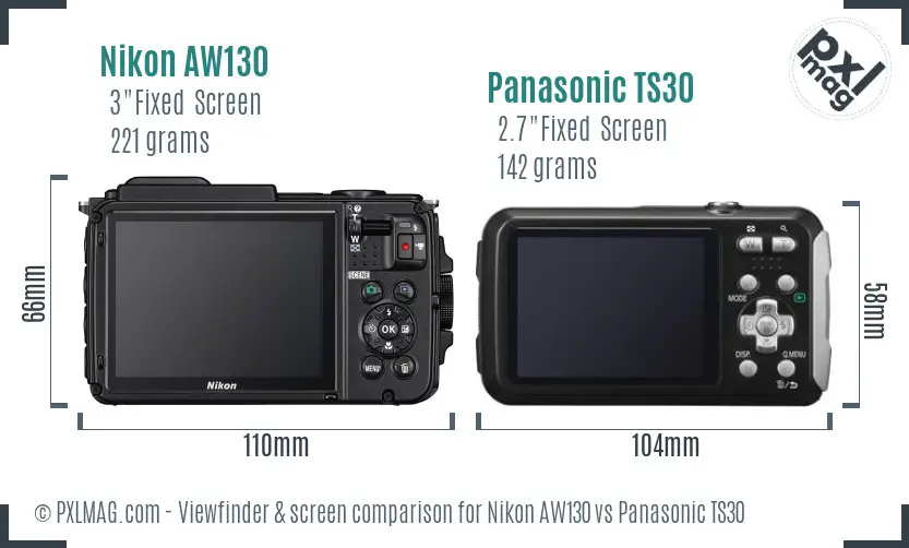 Nikon AW130 vs Panasonic TS30 Screen and Viewfinder comparison
