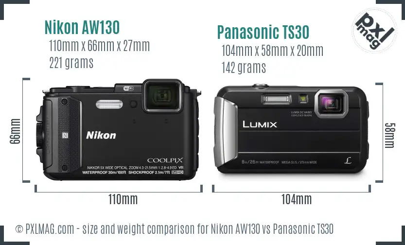 Nikon AW130 vs Panasonic TS30 size comparison