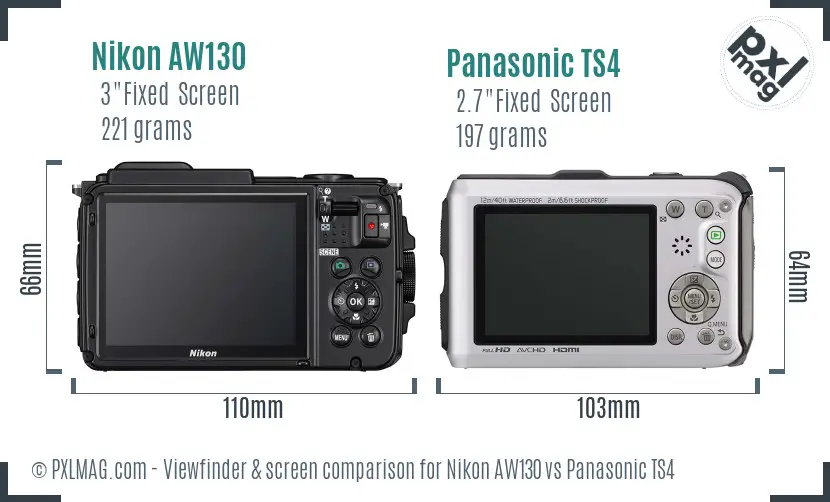 Nikon AW130 vs Panasonic TS4 Screen and Viewfinder comparison