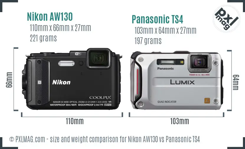 Nikon AW130 vs Panasonic TS4 size comparison