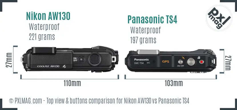 Nikon AW130 vs Panasonic TS4 top view buttons comparison