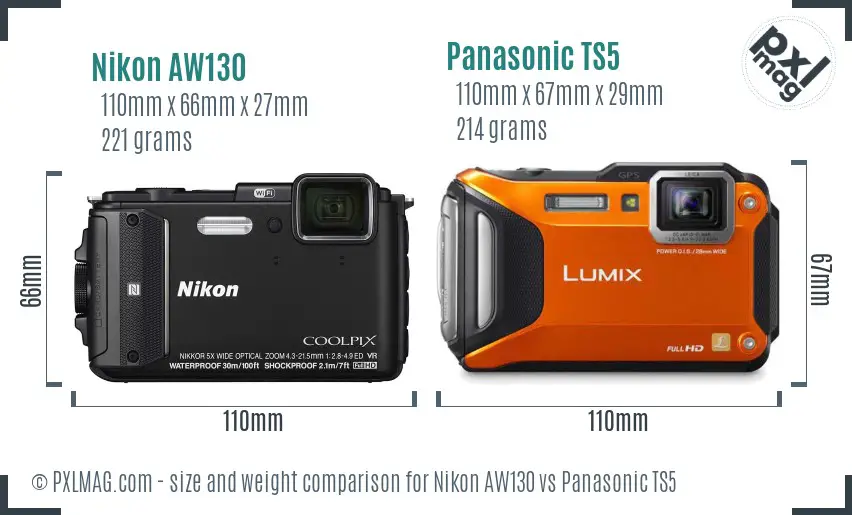 Nikon AW130 vs Panasonic TS5 size comparison
