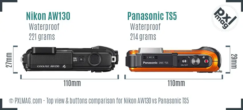 Nikon AW130 vs Panasonic TS5 top view buttons comparison
