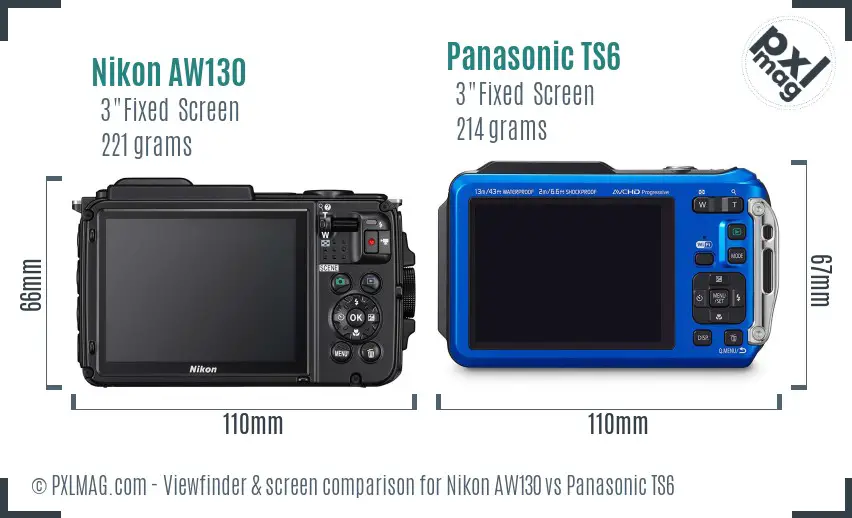 Nikon AW130 vs Panasonic TS6 Screen and Viewfinder comparison