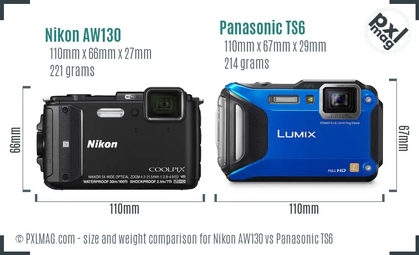 Nikon AW130 vs Panasonic TS6 size comparison