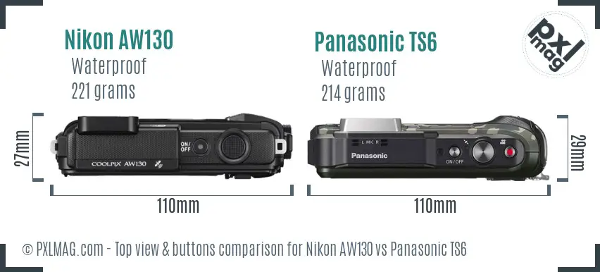 Nikon AW130 vs Panasonic TS6 top view buttons comparison