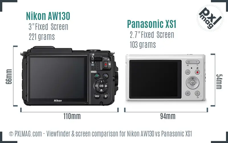 Nikon AW130 vs Panasonic XS1 Screen and Viewfinder comparison