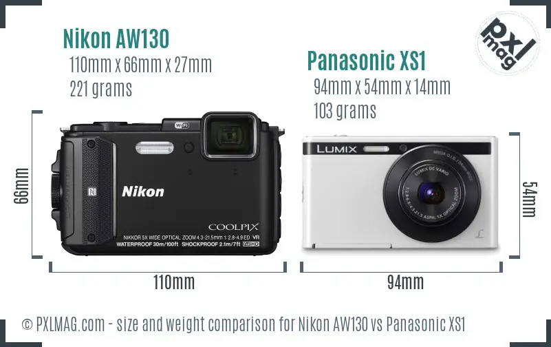 Nikon AW130 vs Panasonic XS1 size comparison