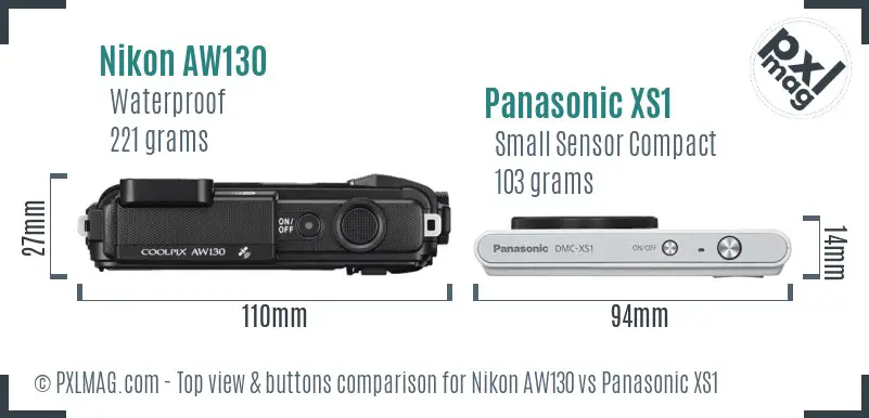 Nikon AW130 vs Panasonic XS1 top view buttons comparison