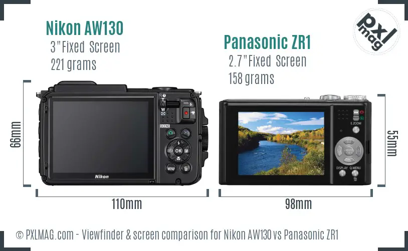 Nikon AW130 vs Panasonic ZR1 Screen and Viewfinder comparison
