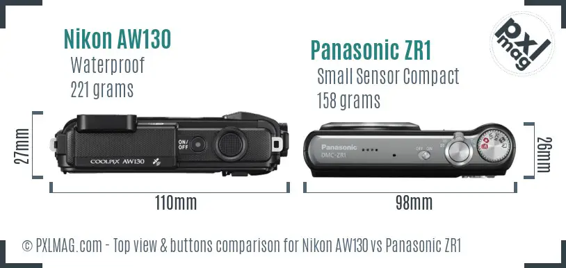 Nikon AW130 vs Panasonic ZR1 top view buttons comparison