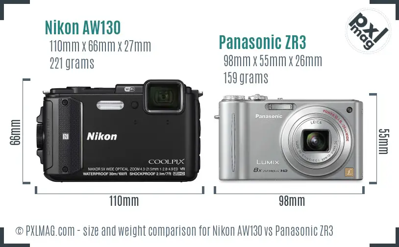 Nikon AW130 vs Panasonic ZR3 size comparison Nikon AW130 vs Panasonic ZR3 size comparison