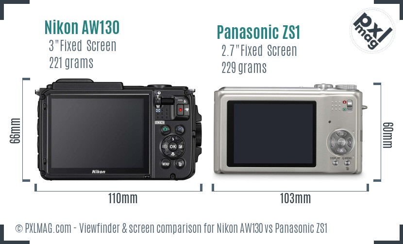 Nikon AW130 vs Panasonic ZS1 Screen and Viewfinder comparison
