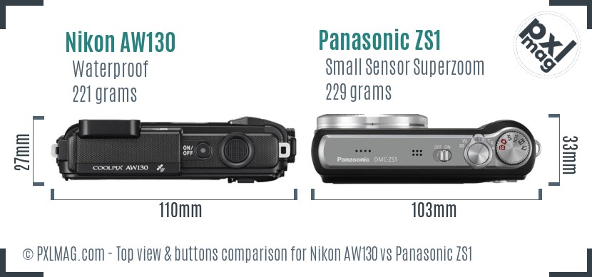 Nikon AW130 vs Panasonic ZS1 top view buttons comparison