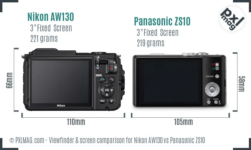 Nikon AW130 vs Panasonic ZS10 Screen and Viewfinder comparison Nikon AW130 vs Panasonic ZS10 Screen and Viewfinder comparison