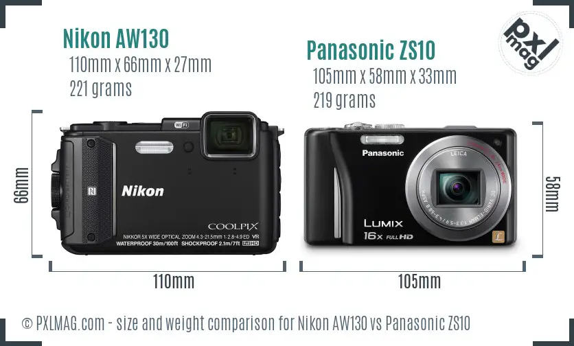 Nikon AW130 vs Panasonic ZS10 size comparison Nikon AW130 vs Panasonic ZS10 size comparison