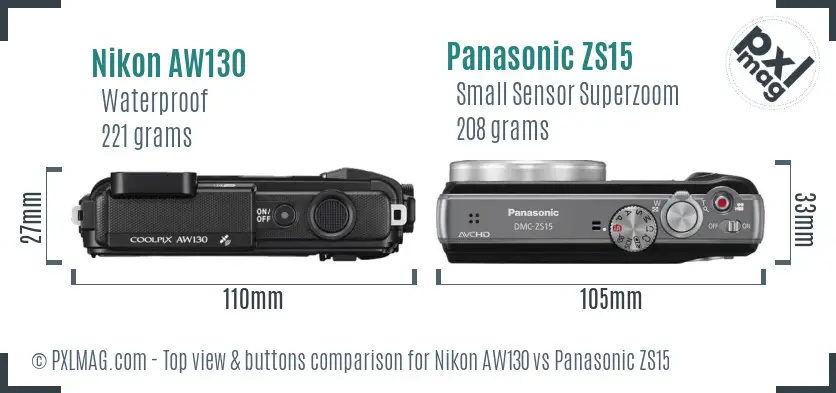Nikon AW130 vs Panasonic ZS15 top view buttons comparison