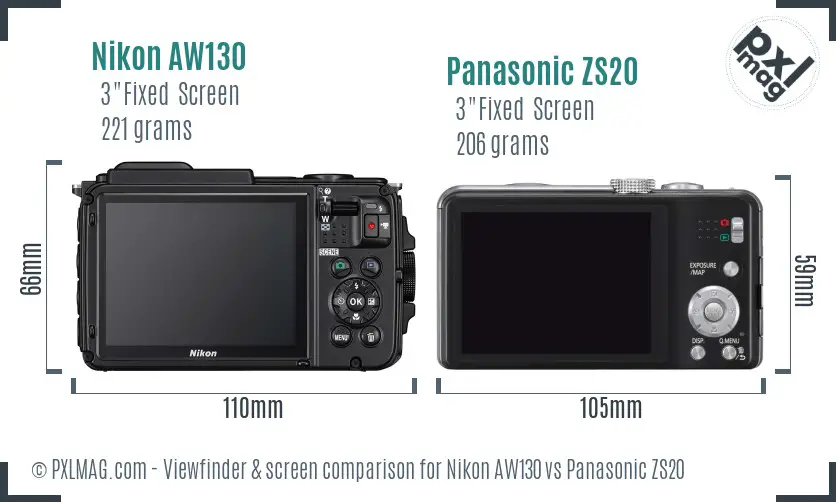 Nikon AW130 vs Panasonic ZS20 Screen and Viewfinder comparison