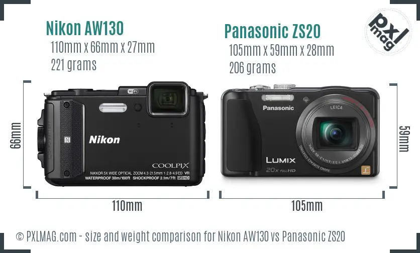 Nikon AW130 vs Panasonic ZS20 size comparison