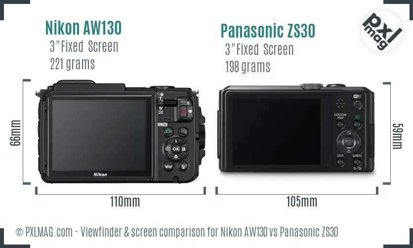 Nikon AW130 vs Panasonic ZS30 Screen and Viewfinder comparison