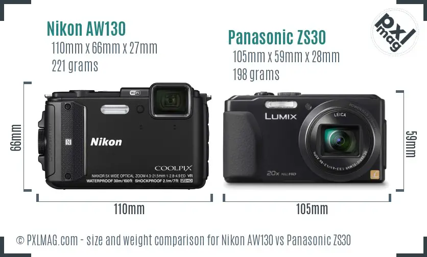 Nikon AW130 vs Panasonic ZS30 size comparison