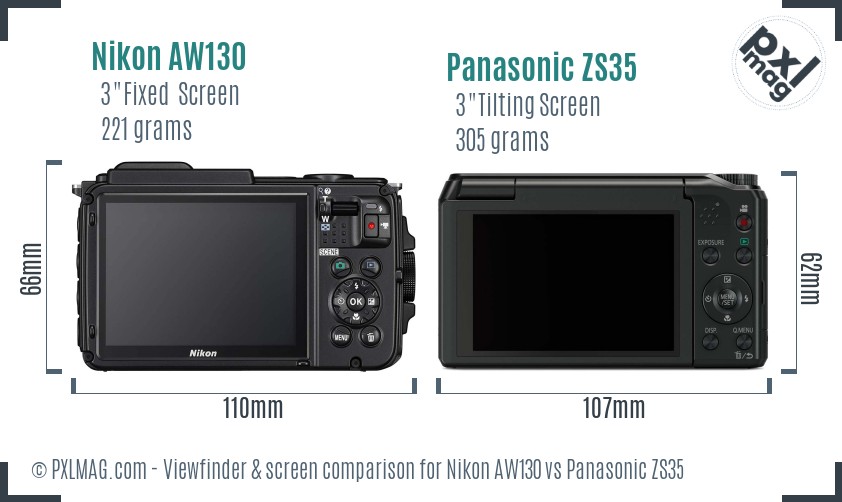 Nikon AW130 vs Panasonic ZS35 Screen and Viewfinder comparison