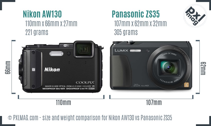 Nikon AW130 vs Panasonic ZS35 size comparison Nikon AW130 vs Panasonic ZS35 size comparison