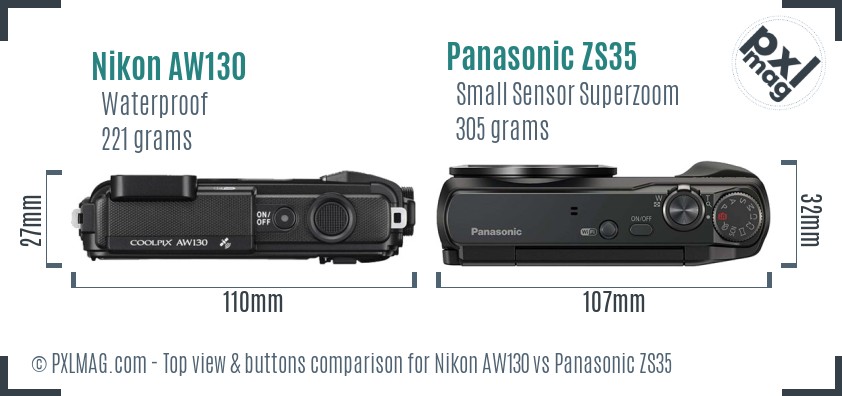 Nikon AW130 vs Panasonic ZS35 top view buttons comparison