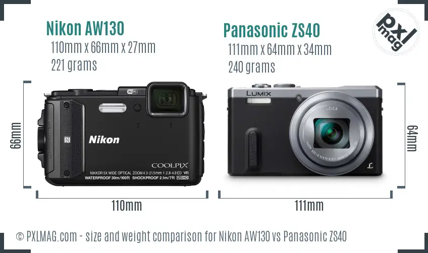 Nikon AW130 vs Panasonic ZS40 size comparison