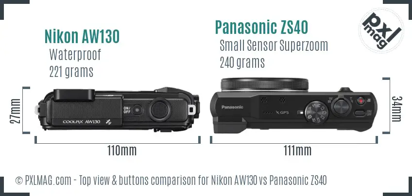 Nikon AW130 vs Panasonic ZS40 top view buttons comparison
