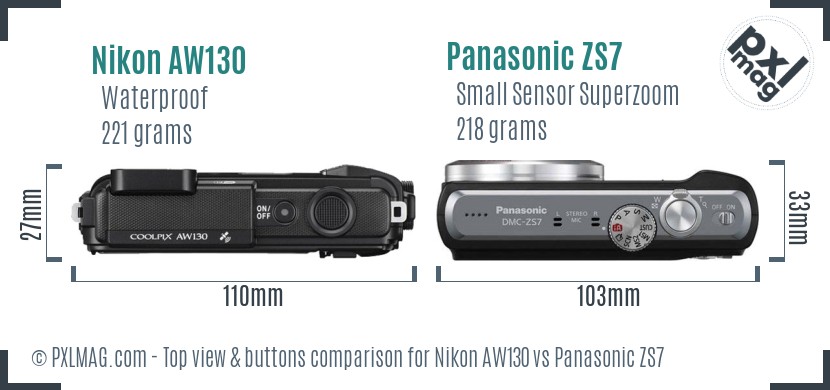 Nikon AW130 vs Panasonic ZS7 top view buttons comparison
