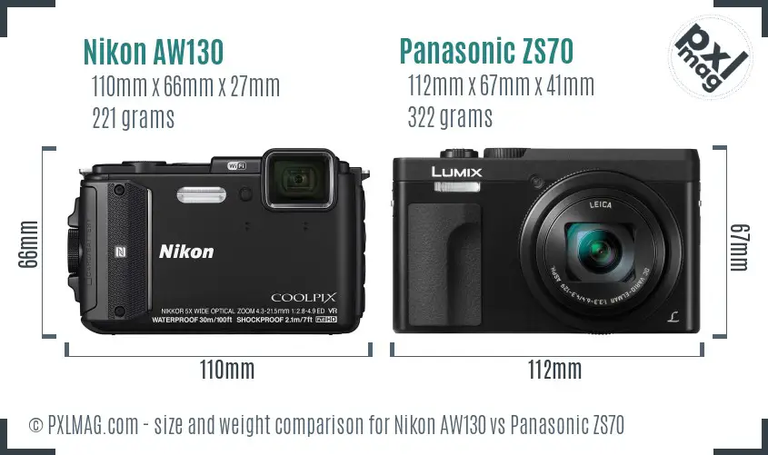 Nikon AW130 vs Panasonic ZS70 size comparison