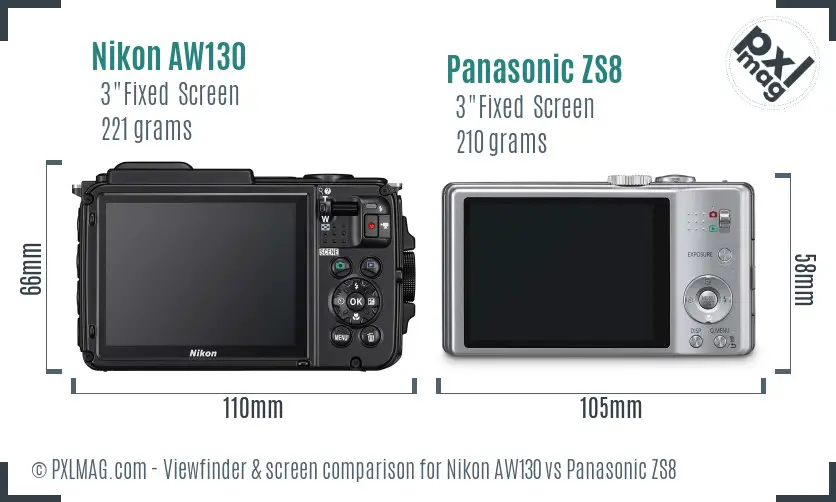 Nikon AW130 vs Panasonic ZS8 Screen and Viewfinder comparison Nikon AW130 vs Panasonic ZS8 Screen and Viewfinder comparison