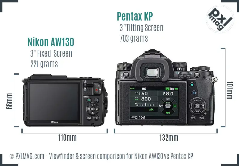 Nikon AW130 vs Pentax KP Screen and Viewfinder comparison