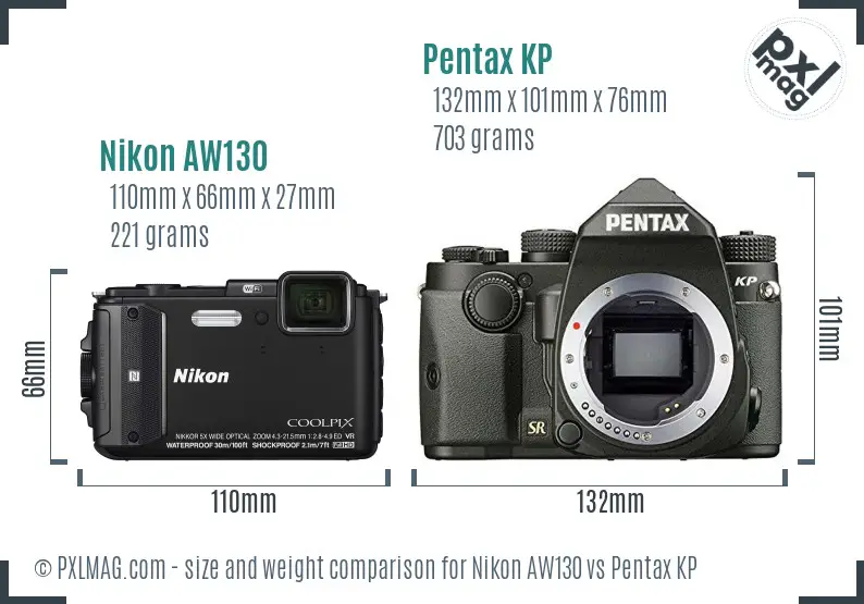 Nikon AW130 vs Pentax KP size comparison