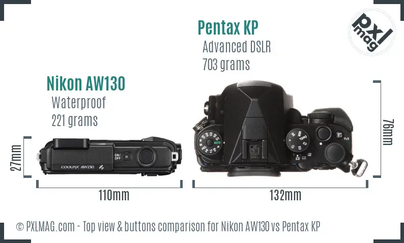 Nikon AW130 vs Pentax KP top view buttons comparison