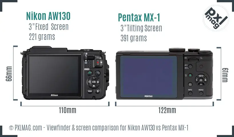 Nikon AW130 vs Pentax MX-1 Screen and Viewfinder comparison